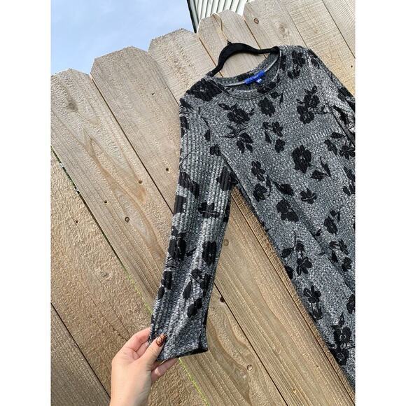 Apt. 9 Womens Sweater Dress grey Black Floral Ribbed Long Sleeve medium cottage - Picture 2 of 7